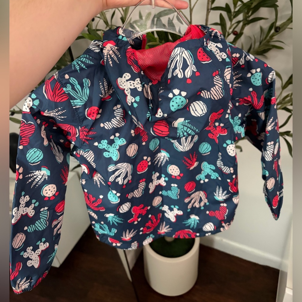 The North Face Kids Navy Rain Jacket with Coral and Teal Cactus Print - Picture 2 of 5